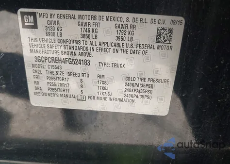 2015 Chevrolet Silverado 1500 1Lt из США, поврежденный, VIN 3GCPCREH4FG524183